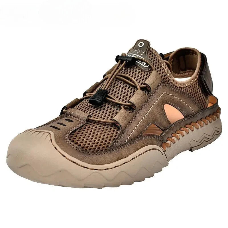 Summer Men's Leather Outdoor Beach Sandals Breathable Shoes Handmade Slippers