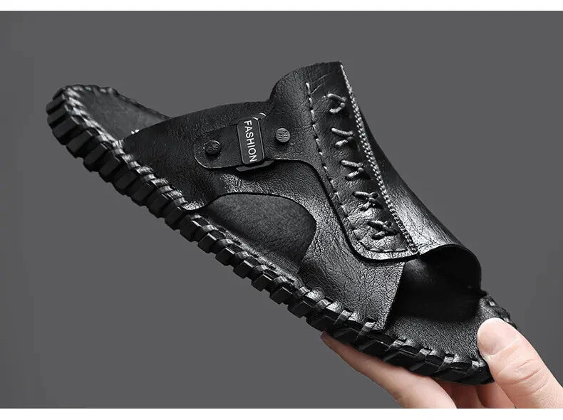 Slippers Sandal Open Toe Casual Beach Holiday Faux Leather Mens Flat Shoes 47 48