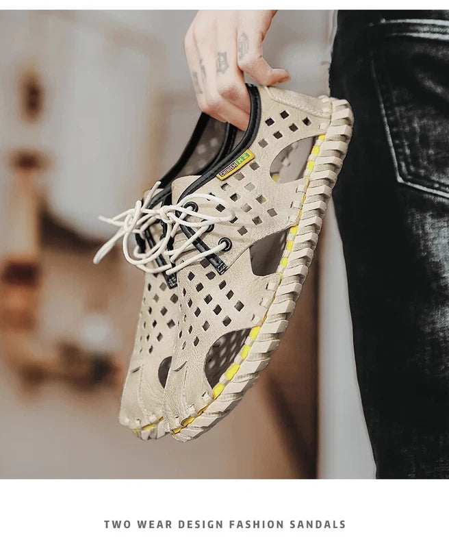 Summer Men's Sandals Casual Shoes Non-Slip Leather Outdoor Beach Slippers