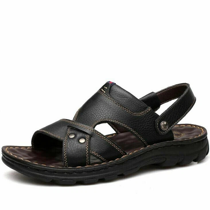 Summer Men Casual Hiking Leather Sandals Beach Shoes Open Toe Flat Slippers Size