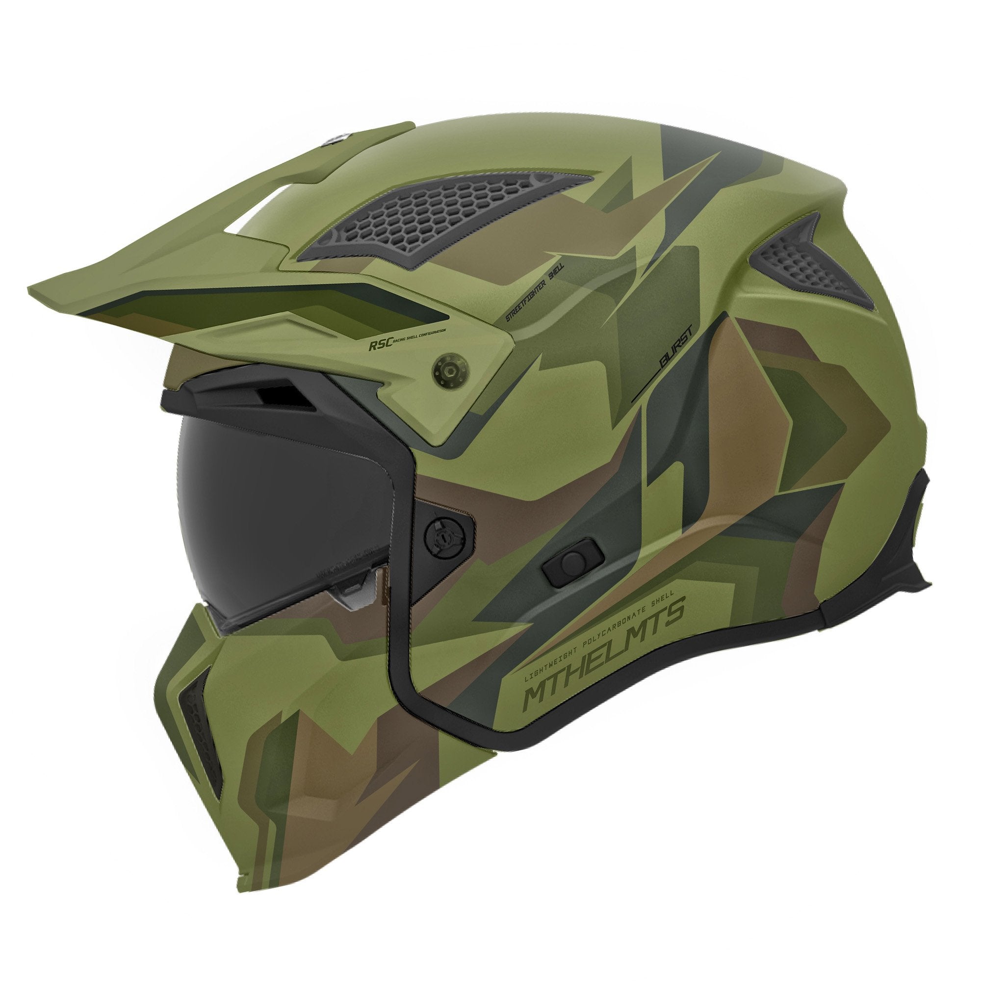 MT Streetfighter SV S Burst Motorcycle Full Face Helmet - Matt Green Camo