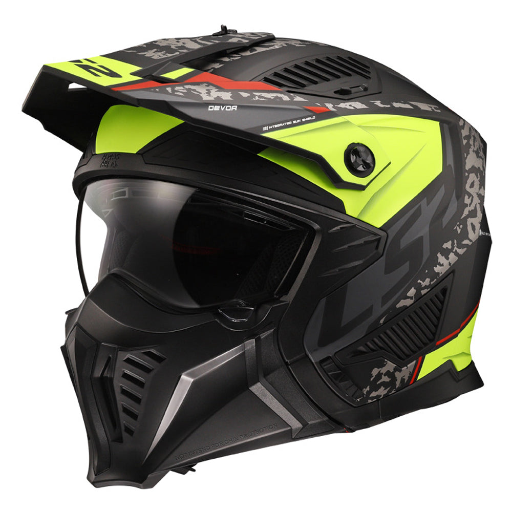 LS2 OF606 Drifter Devor Trial Helmet - Matt Black Hi-Viz