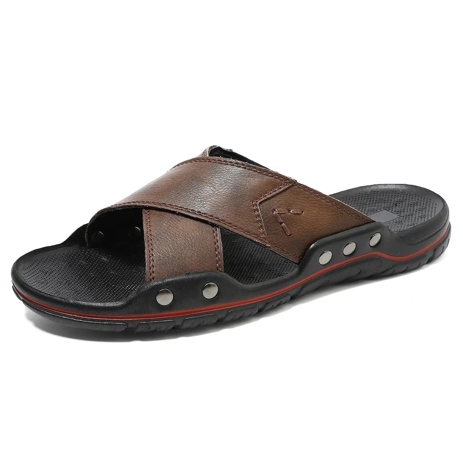 38-48 Plus Size Men's Flats Leather Open Toe Slippers Sandals Summer Beach Shoes