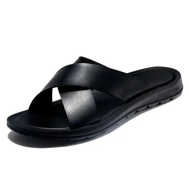 Men Shoes Italian Leather Slippers Men Beach Summer Shoes High Quality Big Size