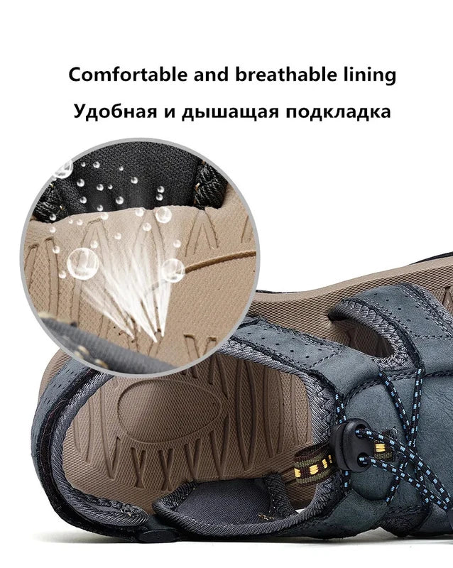 Men Waterproof Leather Sandals Breathable Causal Sneakers Light Beach Slippers