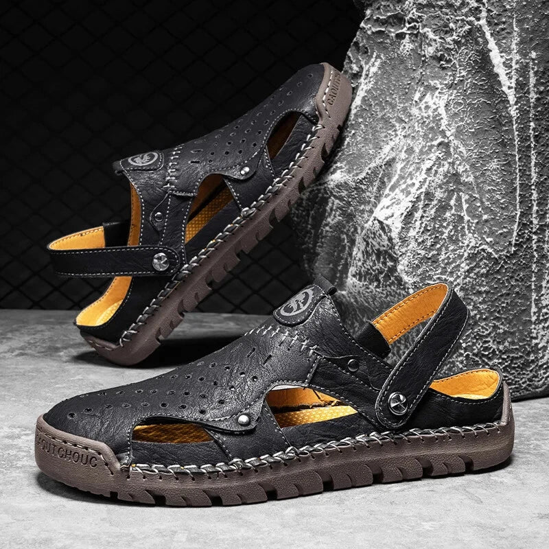 Men's Leather Waterproof Slip on Casual Soft Sandals Beach Slipper Big Size Shoe