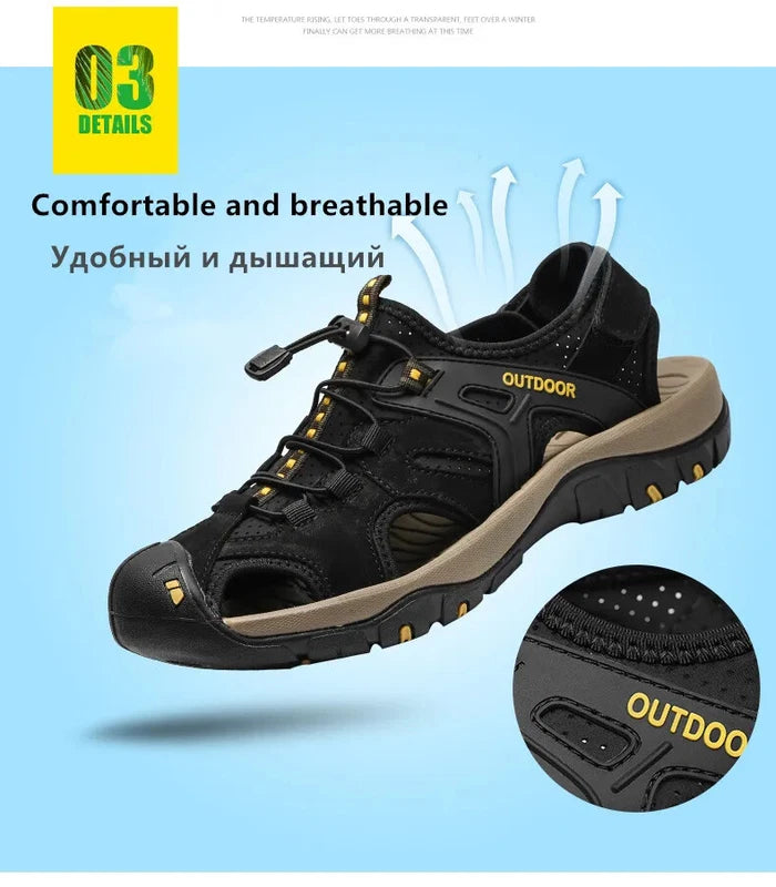 Summer Men Sandals Outdoor Non-slip Beach Slippers Handmade Leather Sneakers