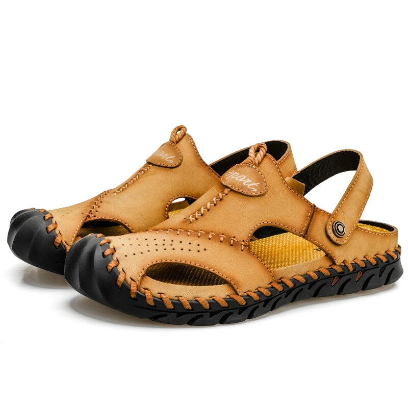 Men Genuine Leather Beach Sandals Summer Casual Shoes Slippers Roman Soft Sandal