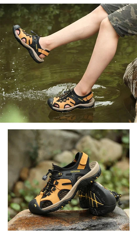 Summer Beach Men's Sandals Lightweight Slippers Leather Walking Non-Slip Shoes