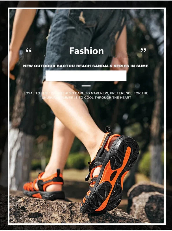 Summer Leather Men Sandals Breathable Casual Slippers Soft Sole Beach Sneakers