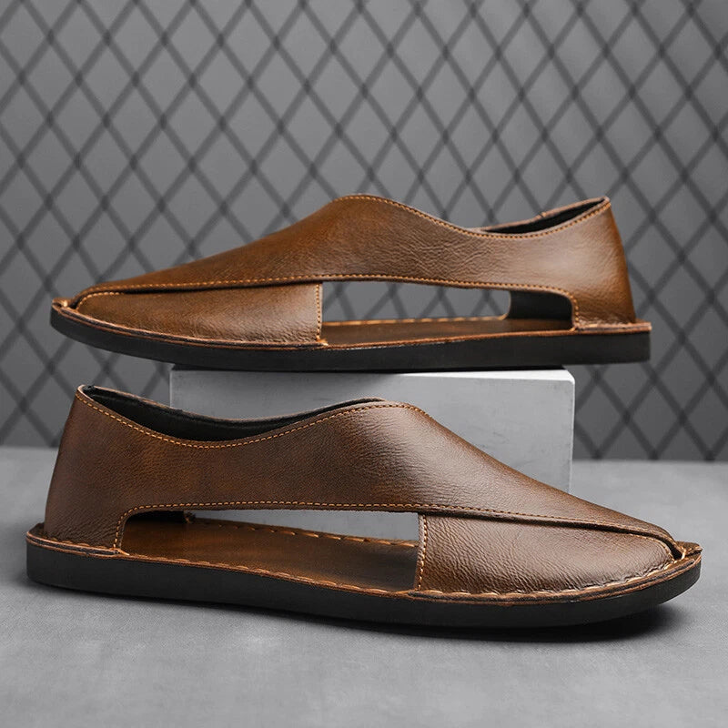 Men’s Leather Sandals Summer Beach Leather Casual Slippers Outdoor Hiking Shoes