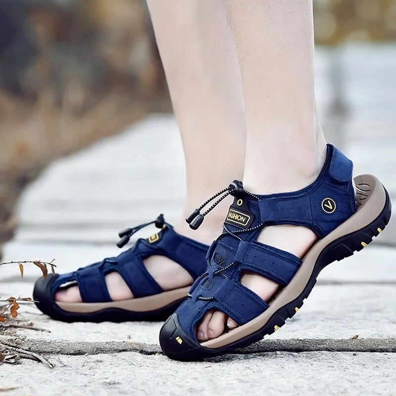 Men's Leather Sandals Closed Toe Beach Nonslip Summer Outdoor Sport Hiking Shoes