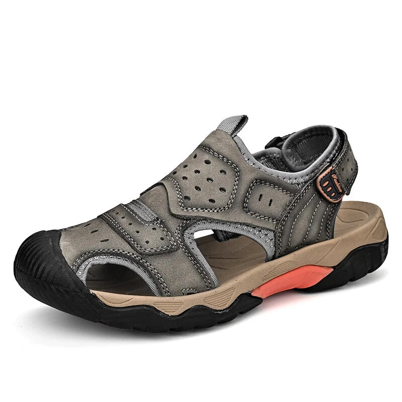 Summer Men Genuine Leather Sandals Non-slip Beach Slippers Handmade Sneakers