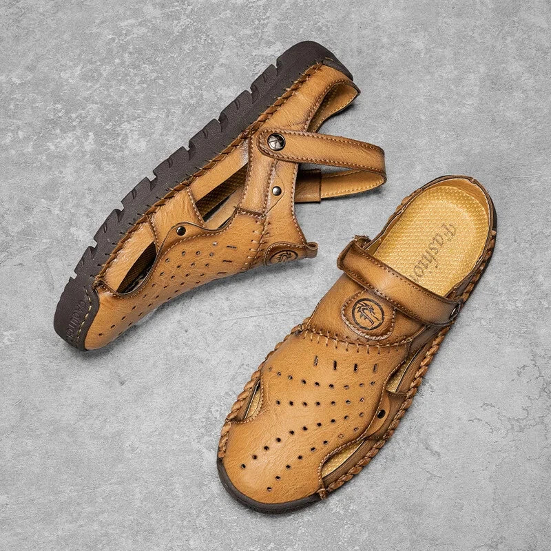 Men's Leather Waterproof Slip on Casual Soft Sandals Beach Slipper Big Size Shoe