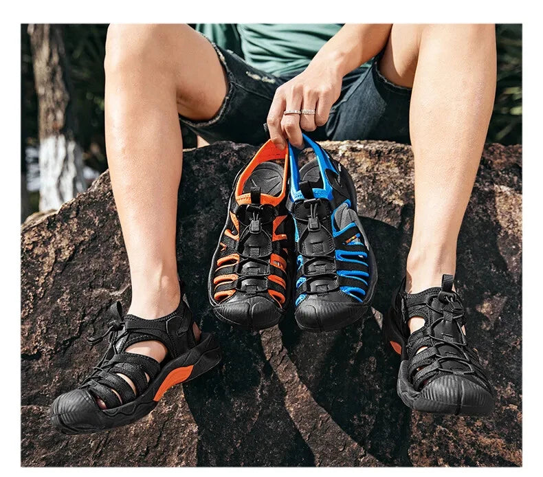 Summer Leather Men Sandals Breathable Casual Slippers Soft Sole Beach Sneakers