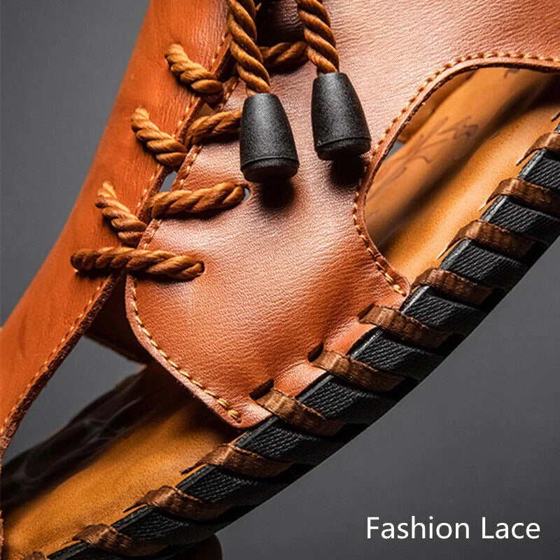 Mens Genuine Leather Beach Shoes Casual Sandals Summer Sports Soft Slippers