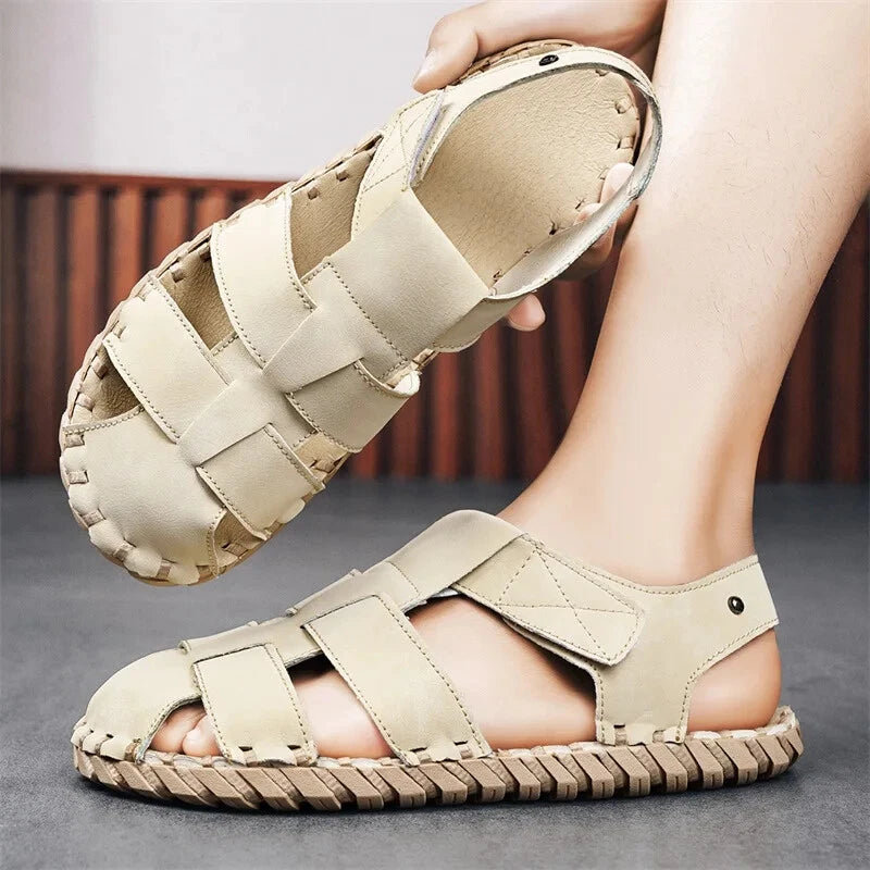 Summer Men's Sandals Handmade Sewing Breathable Beach Slippers Casual Sneakers