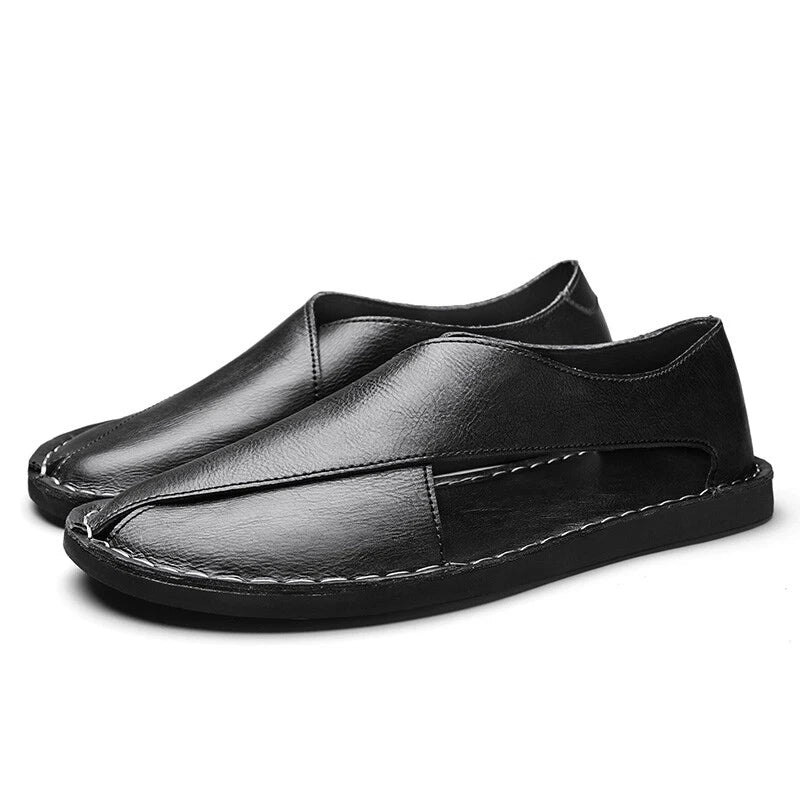 Men’s Leather Sandals Summer Beach Leather Casual Slippers Outdoor Hiking Shoes