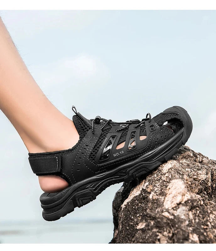 Soft Male Leather Sandals Summer Breathable Beach Slippers Hiking Sneakers