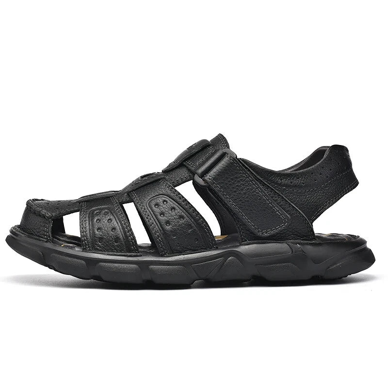 Leather Men Sandals Slip-on Lightweight Soft Hiking Shoes Beach Casual Slippers