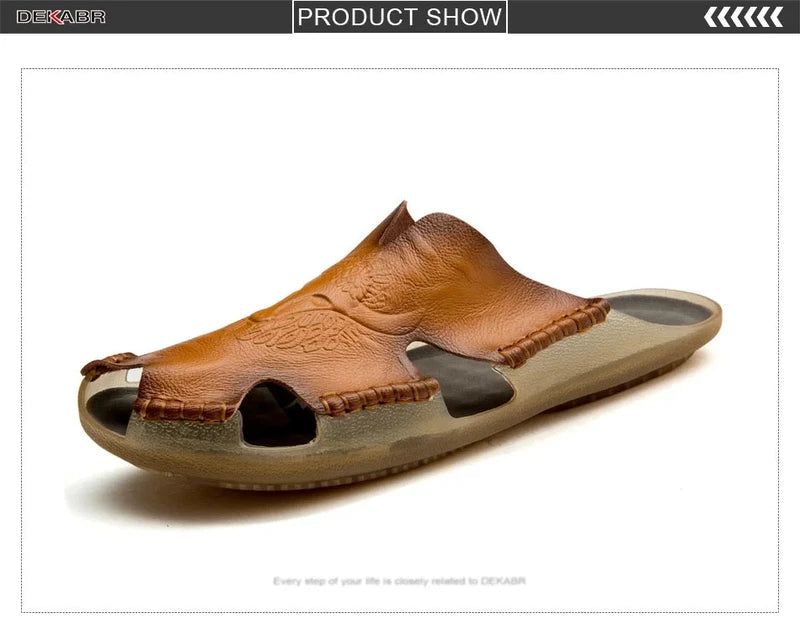 Men Slippers Genuine Leather Beach Anti-Slip Fashion Comfortable Casual Shoes