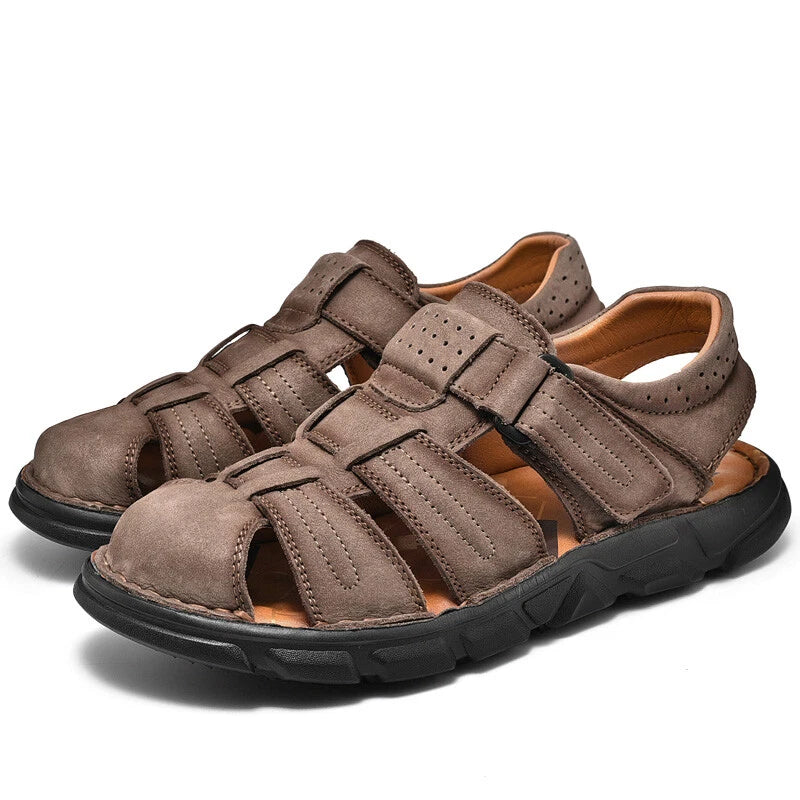 Genuine Leather Men Roman Sandal Handmade Slippers Outdoor Walking Beach Sneaker