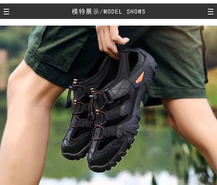 Summer Men Beach Shoes with Hollowed Out Water Wading Shoes Lightweight Slippers