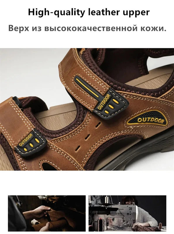 Classic Men's Sandals Leather Beach Casual Shoes Wading Outdoor Flat Slippers