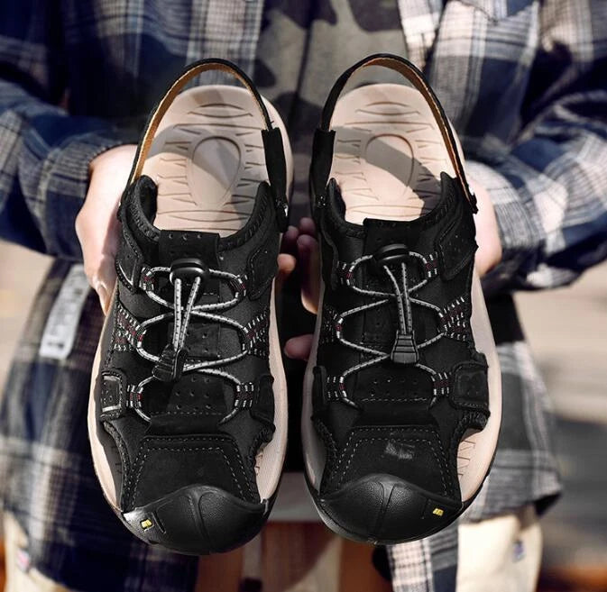 Mens Leather Sandals Walking Sports Summer Beach Shoes Casual Outdoor Slippers