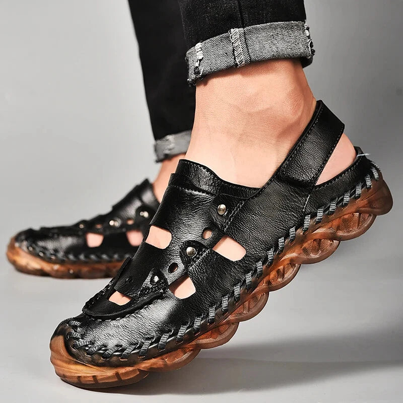 Summer Men's Sandals Leather Causal Shoes Outdoor Wear Resistance Beach Slippers