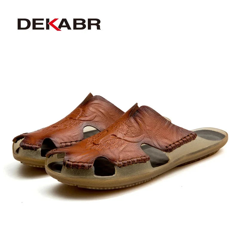 Men Slippers Genuine Leather Beach Anti-Slip Fashion Comfortable Casual Shoes