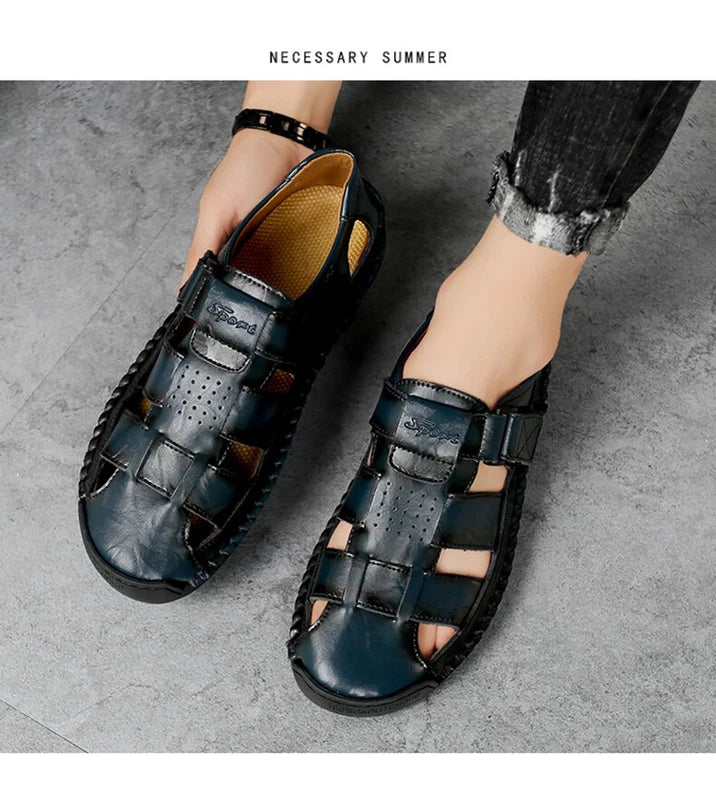 Summer Fashion Men's Outdoor Sandals Casual Beach Shoes Roman Leather Slippers