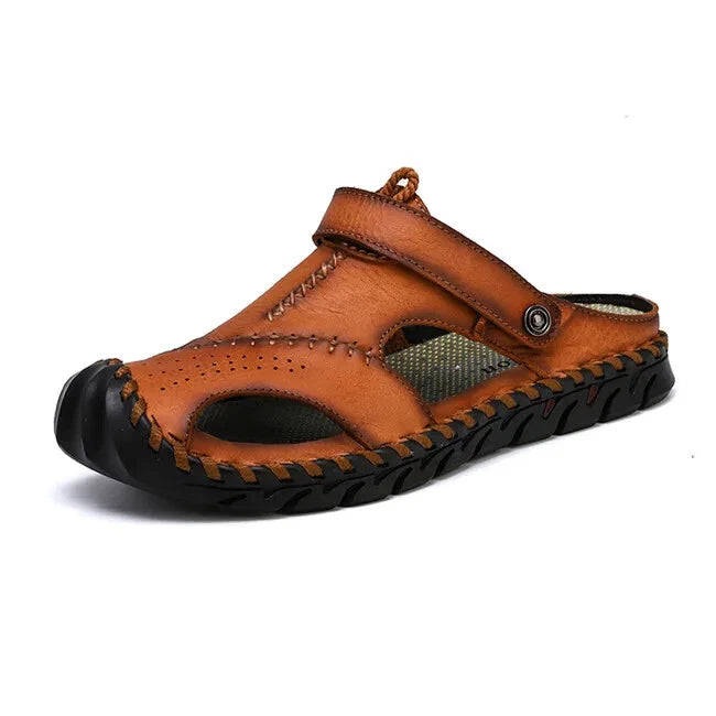 Genuine Leather Men Sandals Half Drag Beach Slippers Handmade Casual Sneakers
