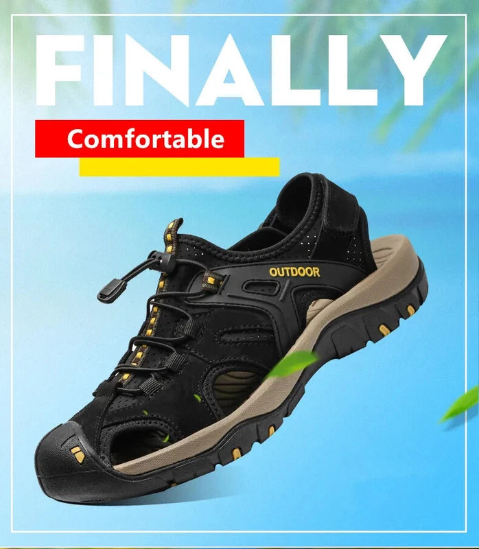 Summer Men Sandals Outdoor Non-slip Beach Slippers Handmade Leather Sneakers