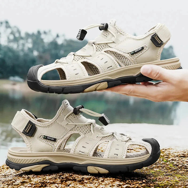 Summer Men's Leather Sandals Hollow Outdoor Sandals Slippers Beach Sandals