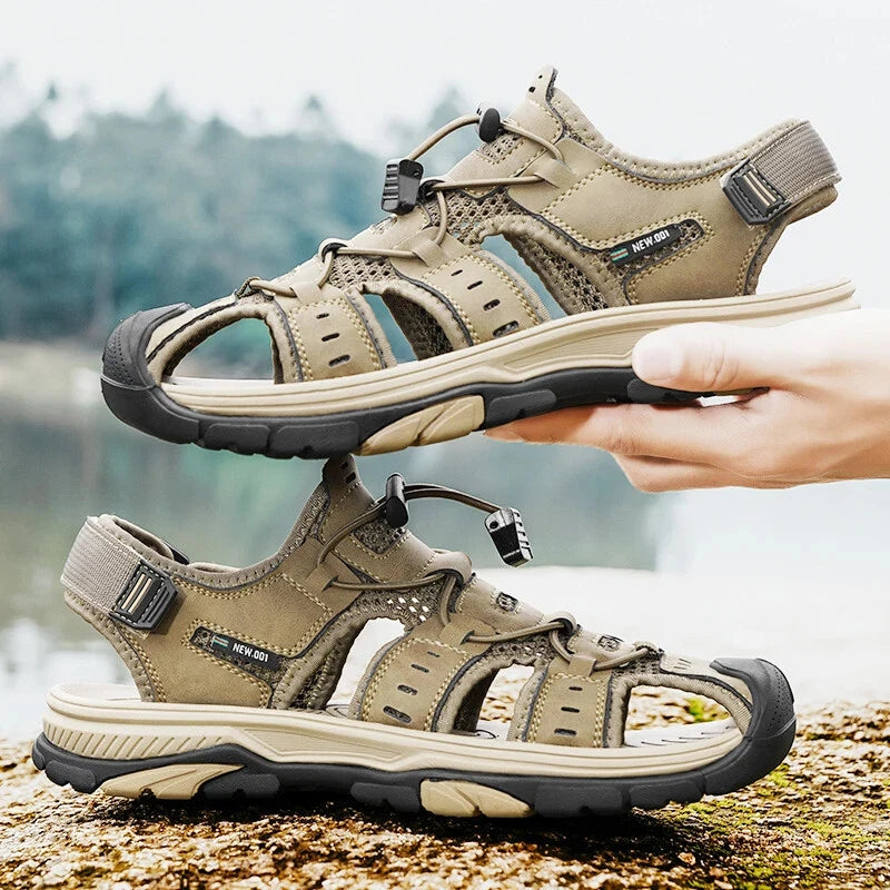 Summer Men's Leather Sandals Hollow Outdoor Sandals Slippers Beach Sandals