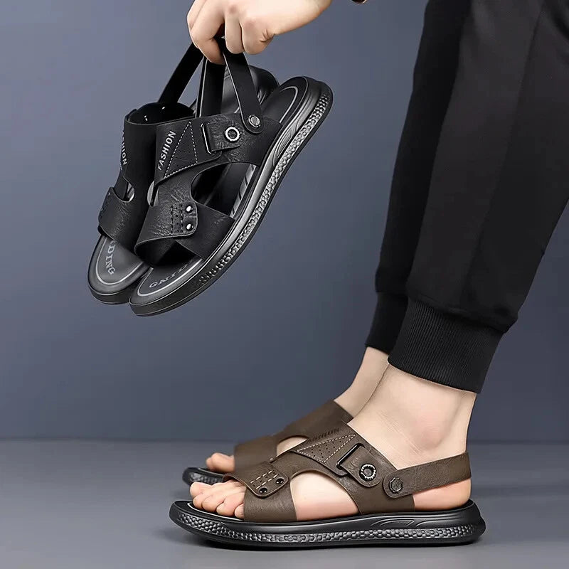 Men's Soft Sole Slippers Non-slip Summer Leather Sandals Leisure Beach Shoes