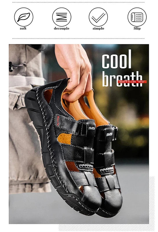 Genuine Leather Sandals Breathable Beach Slippers Comfortable Casual Sneakers
