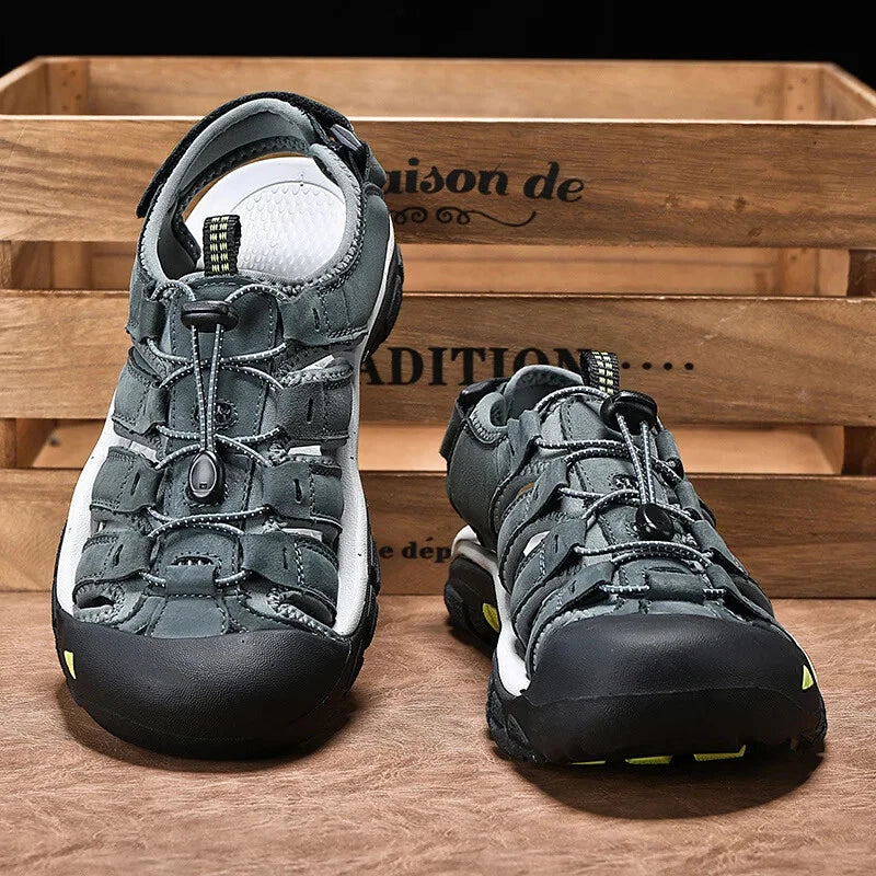 Genuine Leather Men's Sandals Breathable Casual Shoes Outdoor Beach Slippers
