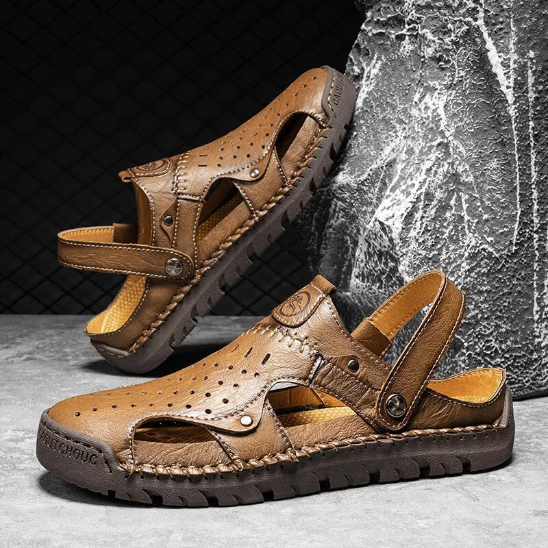 Men's Leather Waterproof Slip on Casual Soft Sandals Beach Slipper Big Size Shoe