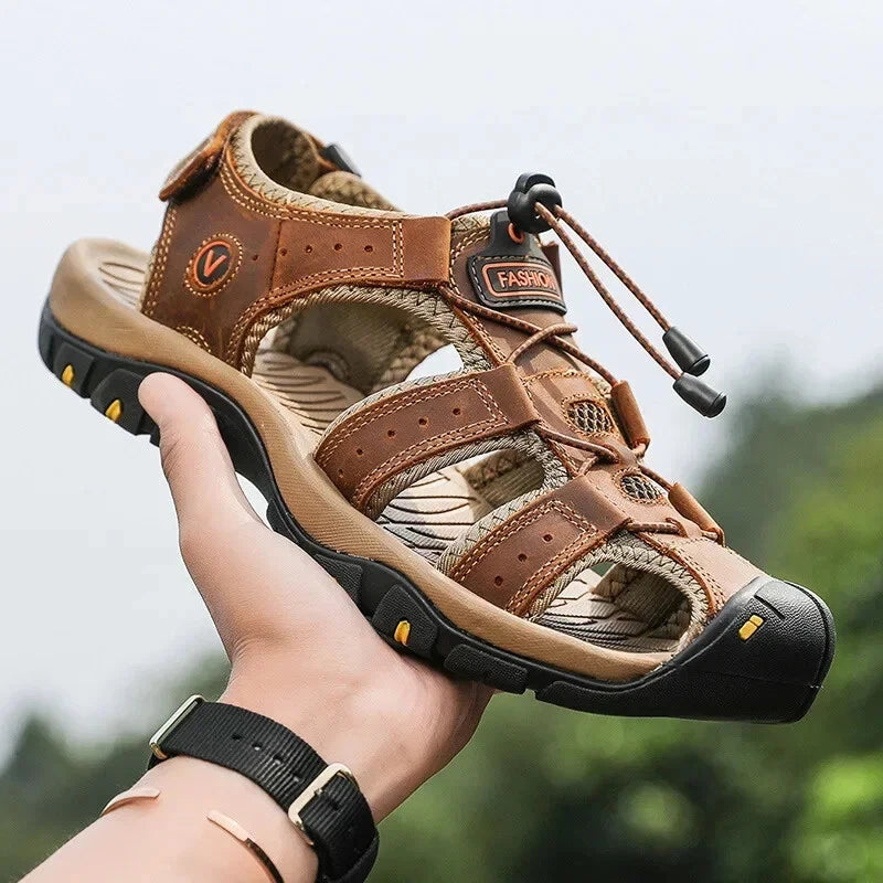 Summer Sandals for Men Classic Outdoor Beach Leather Slippers and Walking Shoes