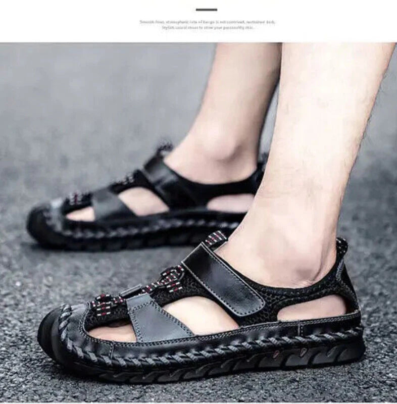 Handmade Men Slippers Cow Leather Soft Beach Sandals Light Comfort Walking Shoes