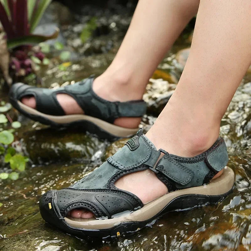 Summer Men Leather Sandals Soft-Soled Comfort Slippers Breathable Beach Shoes
