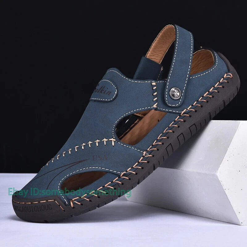 Handmade Summer Sandals Men Breathable Slippers Anti-slip Hollow Beach Shoes