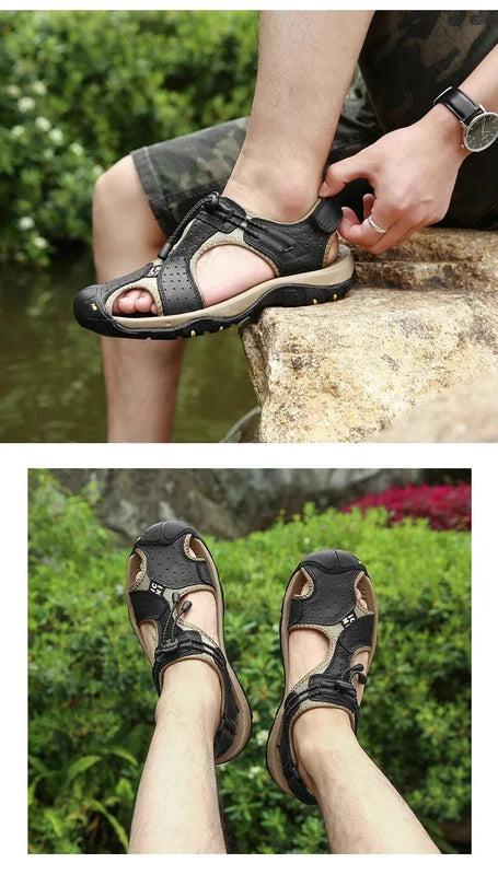 Breathable Men's Sandals Leather Non Slip Beach Slippers Comfort Casual Shoes