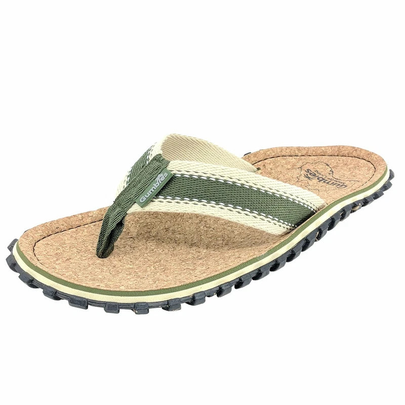 Gumbies Corker Natural Cork Unisex Summer Beach Sandals Flip Flops Surfing Khaki