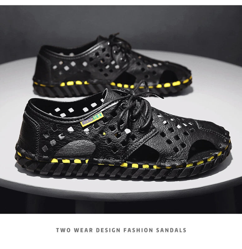 Summer Men's Sandals Casual Shoes Non-Slip Leather Outdoor Beach Slippers