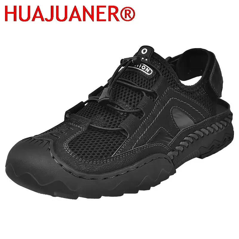 Summer Men's Leather Outdoor Beach Sandals Breathable Shoes Handmade Slippers
