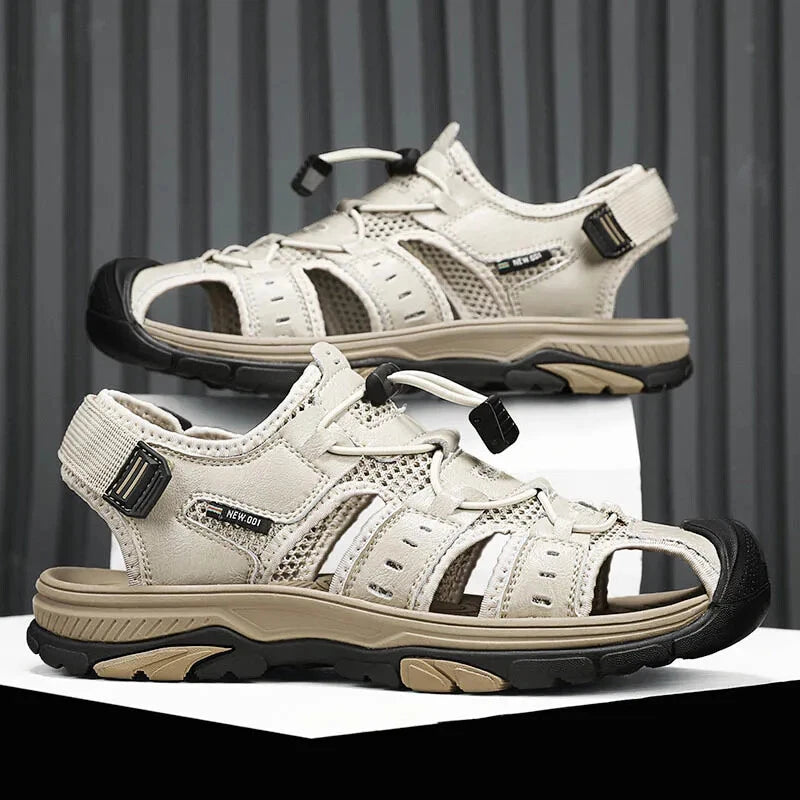 Summer Men's Leather Sandals Hollow Outdoor Sandals Slippers Beach Sandals