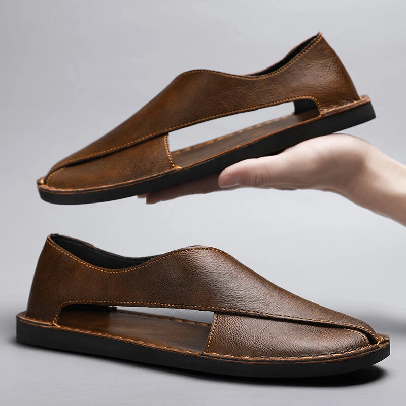 Men’s Leather Sandals Summer Beach Leather Casual Slippers Outdoor Hiking Shoes